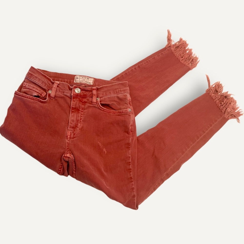 We The Free Boho Distressed Rust Skinny Jeans Shred Hem Sz 24